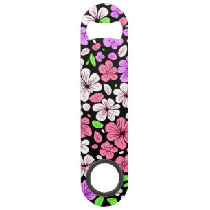 Fleurs violettes et roses et motif de pétales noir