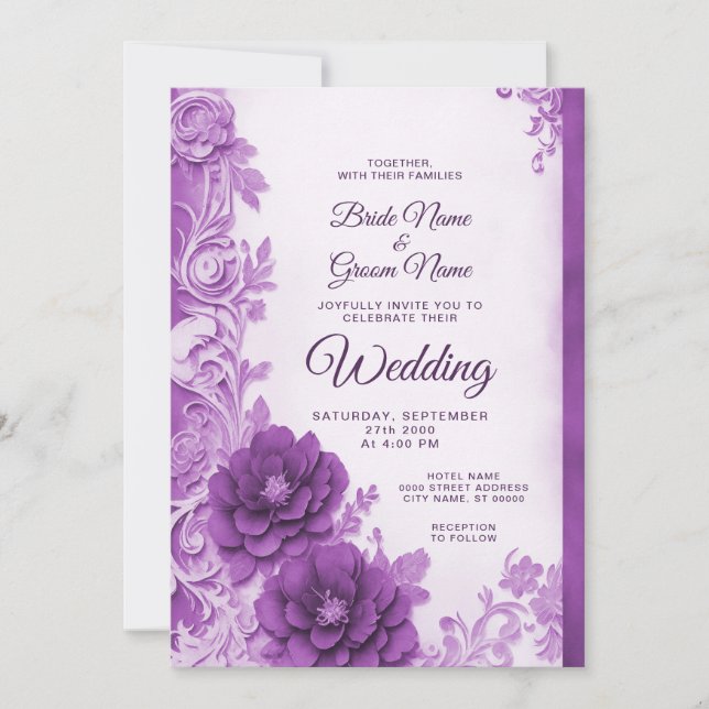 Fleurs violettes Faire-part de mariage florissante (Devant)