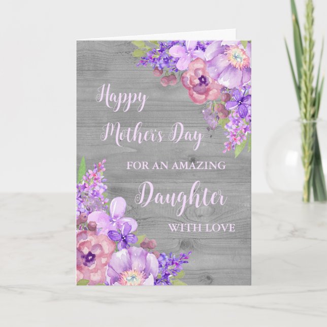 Fleurs violettes Fille Bonne carte de fête des mèr (Devant)