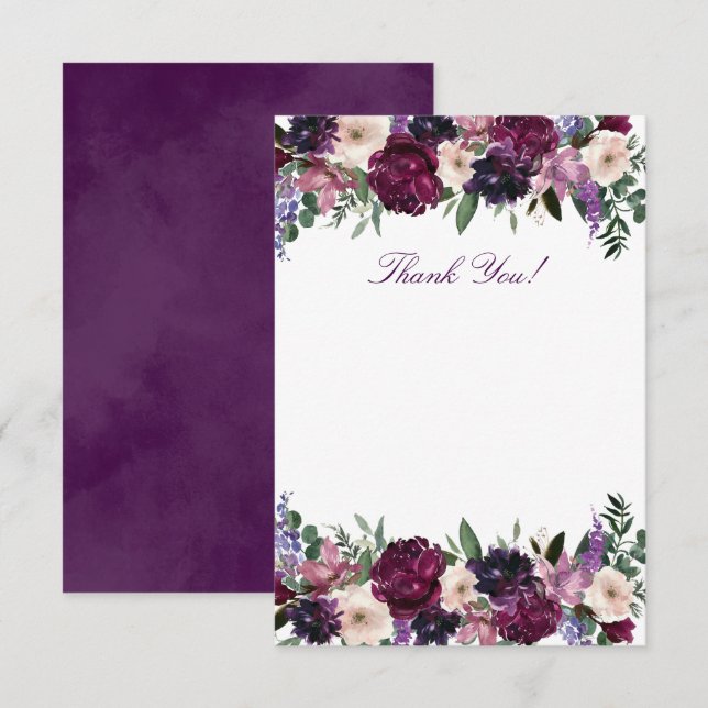 Fleurs Violettes Luxuriantes | Cartes de Remerciem (Devant / Derrière)
