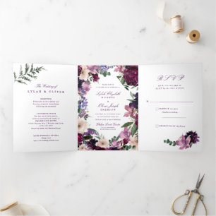 Fleurs violettes luxuriantes Invitations de mari
