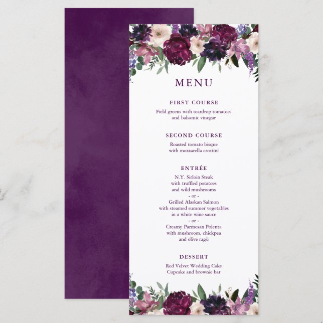Fleurs violettes luxuriantes | Menu Mariage romant (Devant / Derrière)