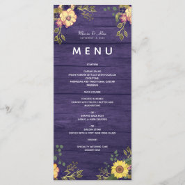 Fleurs violettes Menu Mariage rustique