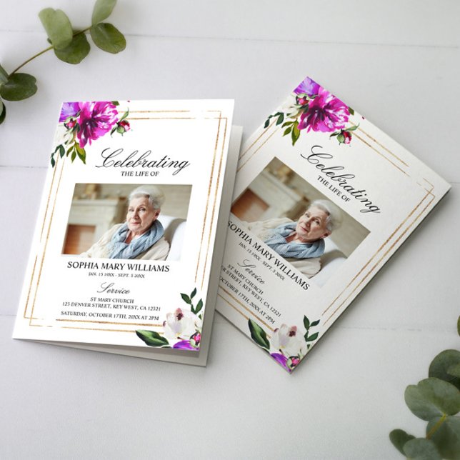 Fleurs violettes Photo Memorial Programmes funérai (Créateur téléchargé)