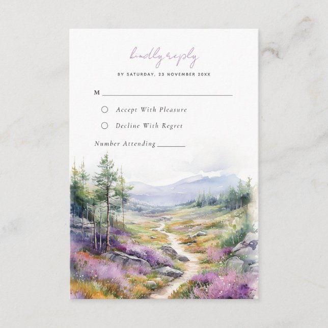 Fleurs violettes romantiques forêt Mariage Carte R (Devant)