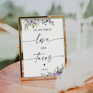 Fleurs Violettes Romantiques Panneau Amour et Taco