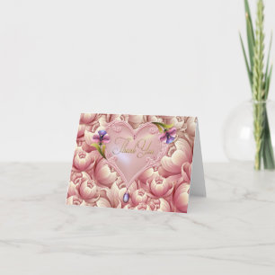 Fleurs violettes roses Gold Heart Merci Cartes