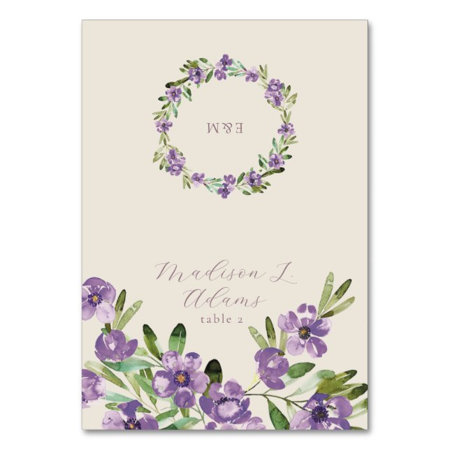 Fleurs violettes Script romantique Carte de nom pl (Par défaut)