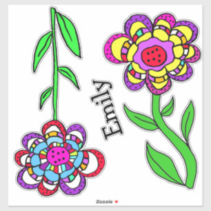 Fleurs Whimsical colorées et autocollant