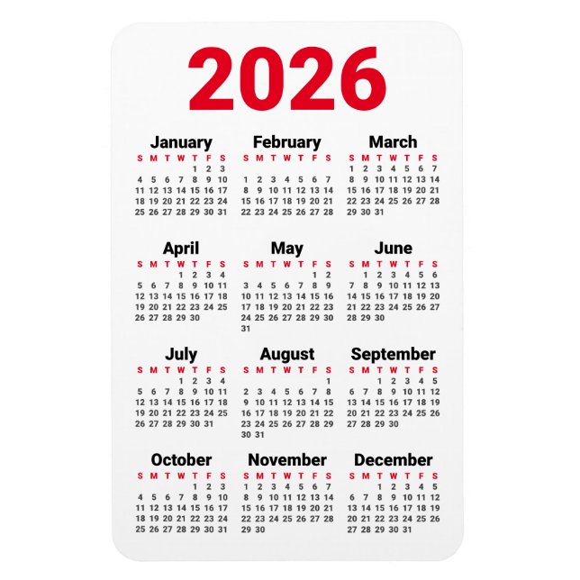 Flexible 2026 Calendar Magnet | Red Black Gray White (Vertical)