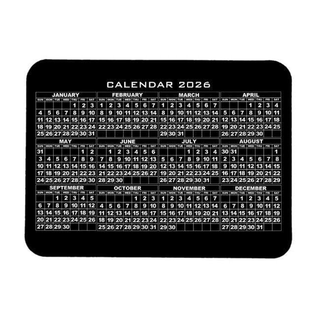 Flexible 2026 Calendrier Magnet Black (Horizontal)