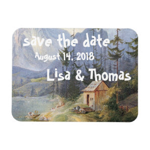 Flexible Alpine Lake Cabine Boat Save Date Magnet
