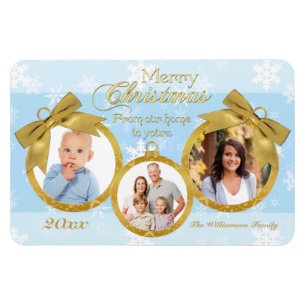 Flexible Bleu Blanc Or Ornements de Noël Magnet photo