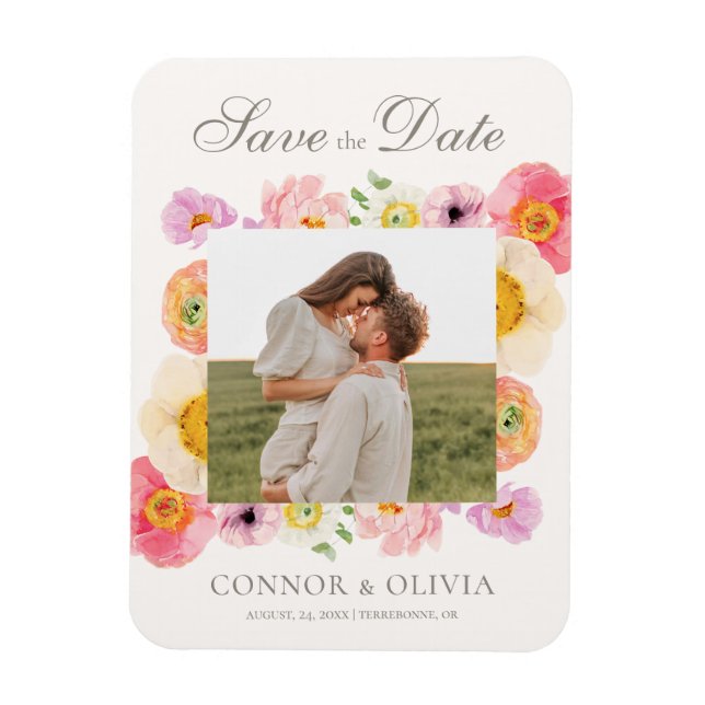 Flexible Bright Floral Save the Date Magnet (Vertical)