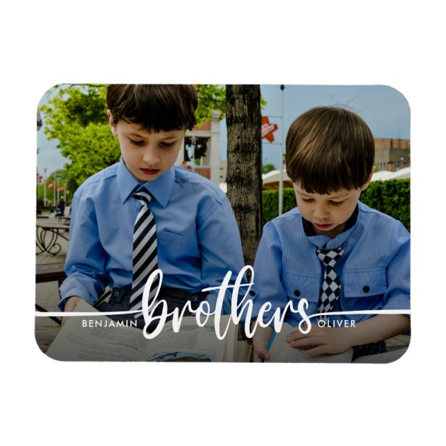 Flexible Brothers Script Modern Photo Magnet (Horizontal)