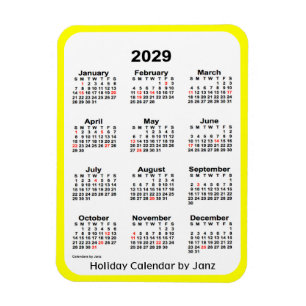 Flexible Calendrier des Fêtes Jaunes 2029 par Janz Magnet