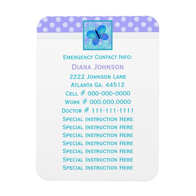 Flexible Contact d'urgence : Magnet Premium Papillon (Vertical)