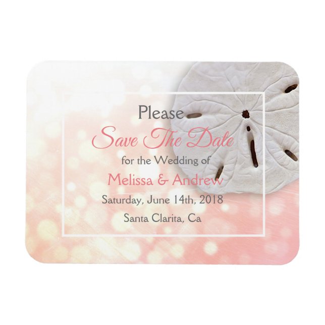 Flexible Coral Sand Dollar Wedding Save the Date Magnet (Horizontal)