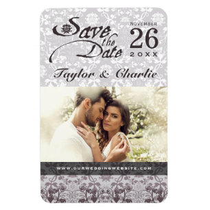 Flexible Damask Vintage Lace Save The Date Photo Magnet