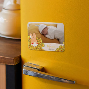 Flexible Faire-part naissance magnet Lapin et fleurs