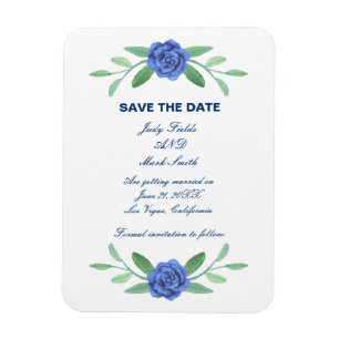 Flexible Feuillage Floral Bleu Économisez La Date Magnet