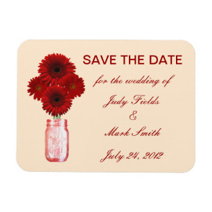 Flexible Fleurs Rouges Mason Jar Enregistrer La Date Magnet