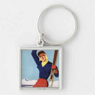 Flexible Flyer Pin-Up Skifahrerin Schlüsselanhänger