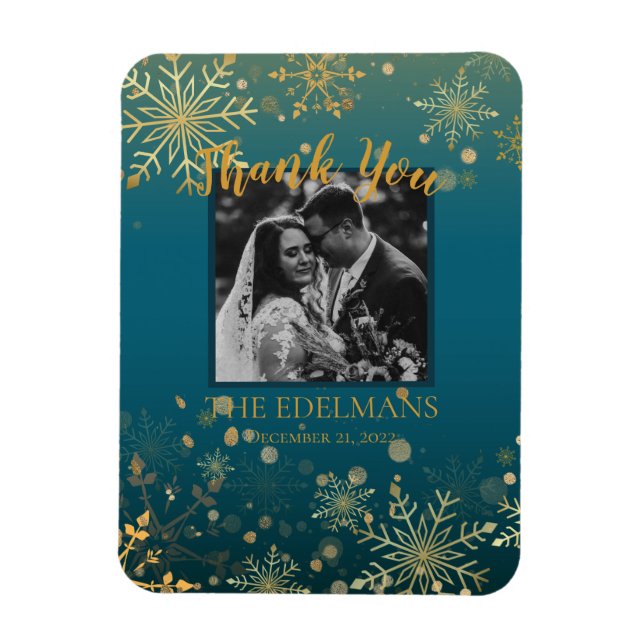 Flexible Gold Snowflakes Winter Wedding Merci Magnet (Vertical)