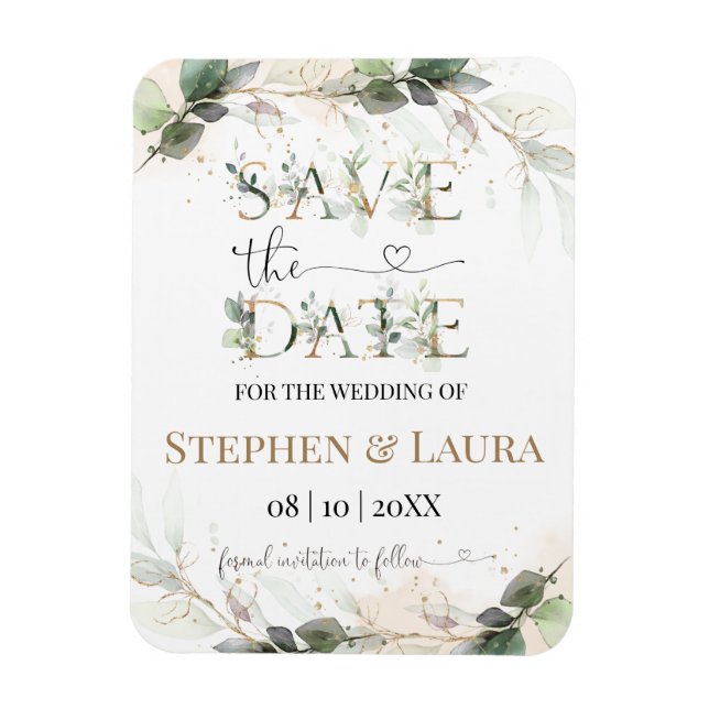 Flexible Green Save the Date Magnet Card (Vertical)