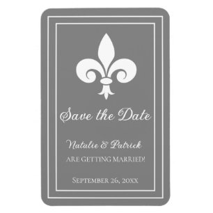 Flexible Gris Fleur de Lis Économisez la date Magnet