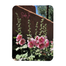 Hollyhocks et Adobe Père Noël Fe New Mexico Magnet