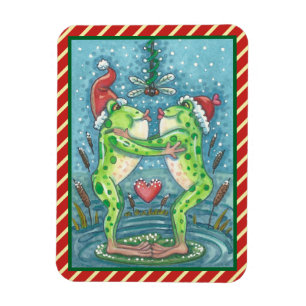 FLEXIBLE KISSING FROGS, DRAGONFLY MISTLETOE HOLIDAY MAGNET