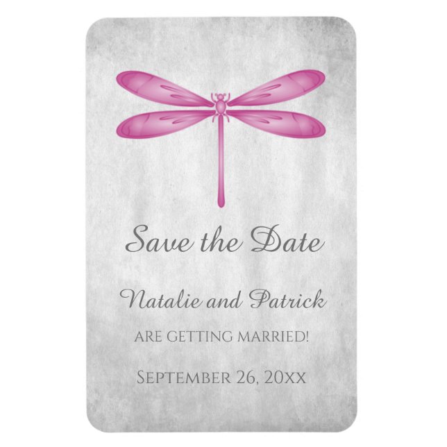 Flexible Magenta Dragonfly Save the Date Magnet (Vertical)