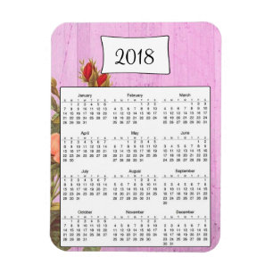 Flexible Magnet 2018 Rustique Purple Floral Bois Calendrier