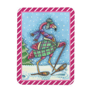 FLEXIBLE MAGNET DE FLAMANT ROSE ROSE DE NEIGE HIVER