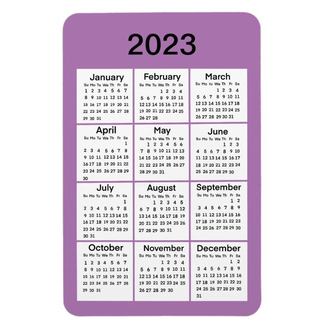 Flexible Magnet de mini calendrier pourpre 2023 (Vertical)