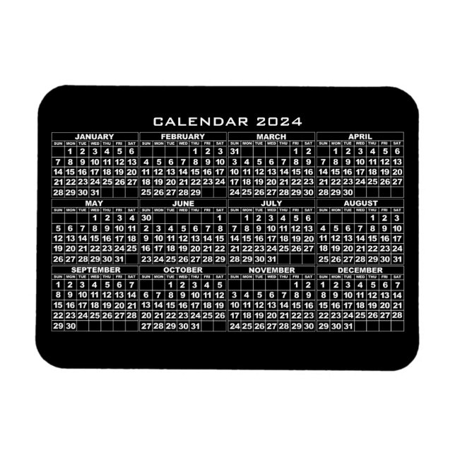 Flexible Magnet noir 2024 Calendrier (Horizontal)