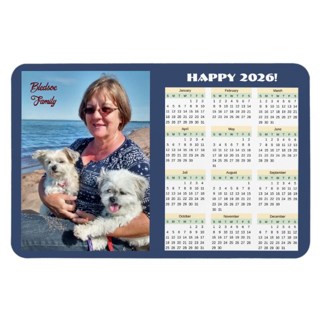 Flexible Magnet photo du calendrier familial 2026 (Horizontal)