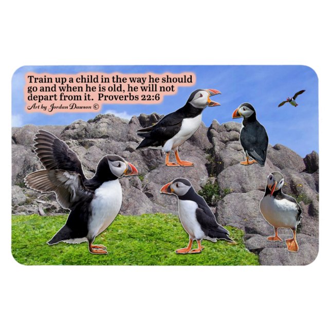Flexible Magnifique Puffin Scripture Magnet Proverbes 22:6 (Horizontal)