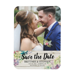 Flexible Mariage Enregistrer La Date Photo Magnet Succulent