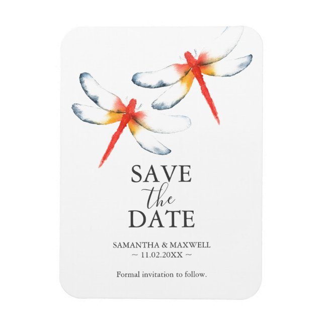 Flexible Mariage Sauvegarder La Date Magnet Rouge Dragonfly (Vertical)