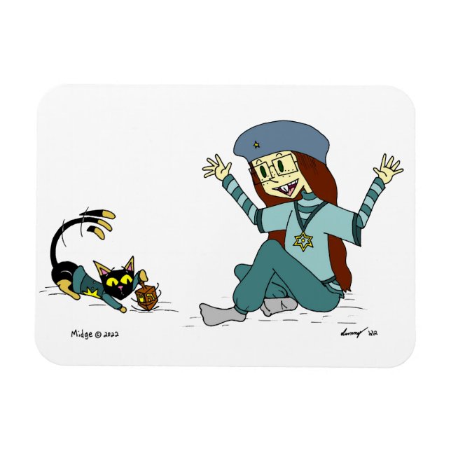 Flexible Mel the Cat and Maizy Hanoukka Magnet (Horizontal)