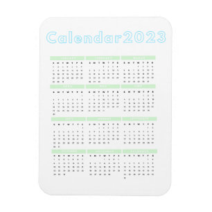 Flexible Minimaliste Pastel Blue Green 2023 Magnet Calendar
