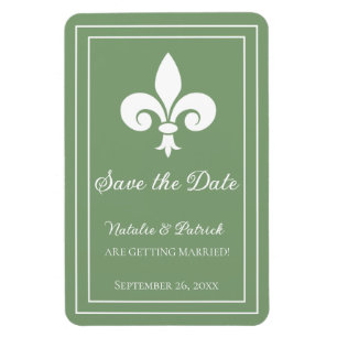 Flexible Moss Green Fleur de Lis Économisez la date Magnet