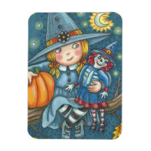 PETIT rectangle HALLOWEEN MAGNET DE TÉMOIN ET DOLL
