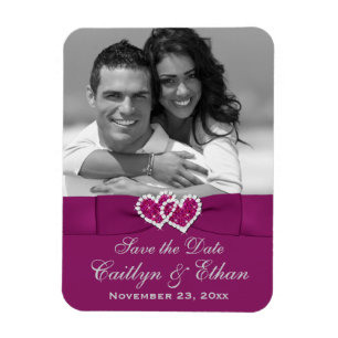 Flexible Purple, Grey Hearts Save the Date Photo Magnet