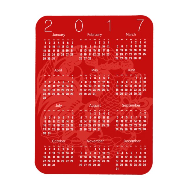 Flexible Red Papercut Rooster Calendar 2017 Magnet 2 (Vertical)