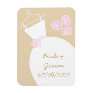 Flexible Robe de mariée Rose Beige 'Noms et Date' Magnet