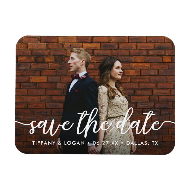 Flexible Script rustique simple Enregistrer la date Magnet  (Horizontal)