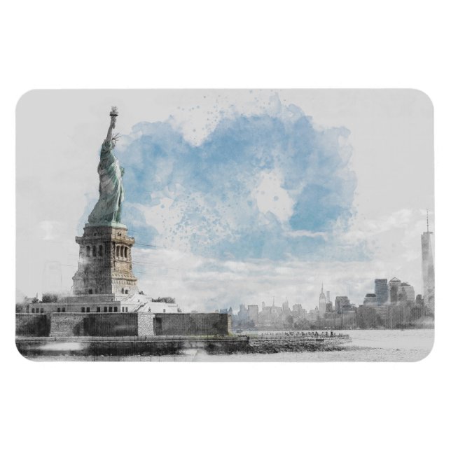 Flexible Statue de la Liberté Magnet Manhattan NYC Aquarell (Horizontal)